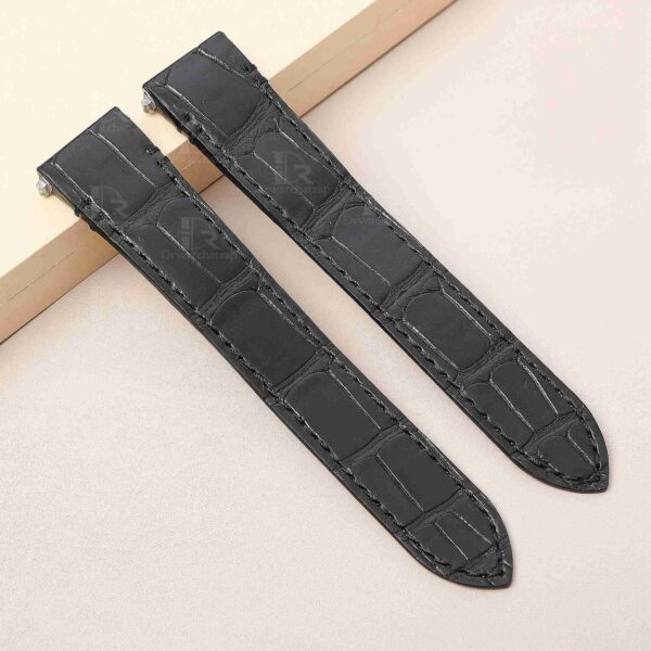 Genuine best quality replacement Grade American Alligator Quickswitch Black leather Cartier Santos watch straps & watchbands for Cartier Santos 100 L XL watches for sale - Grade A crocodile custom leather watchband with interchangeable system online at low price