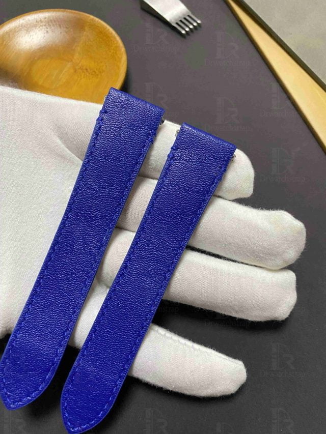 Premium Quick release calfskin Cartier Santos quickswitch royal blue leather watch strap replacement with an interchangeable system leather watchbands for men's women's Cartier Santos Larga Medium watches for sale