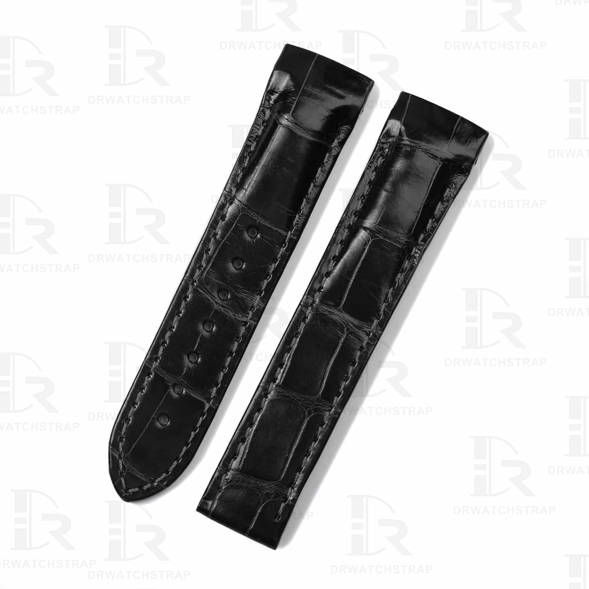 Custom Omega De Ville X2 Black Belly Scale American Alligator leather strap (2)