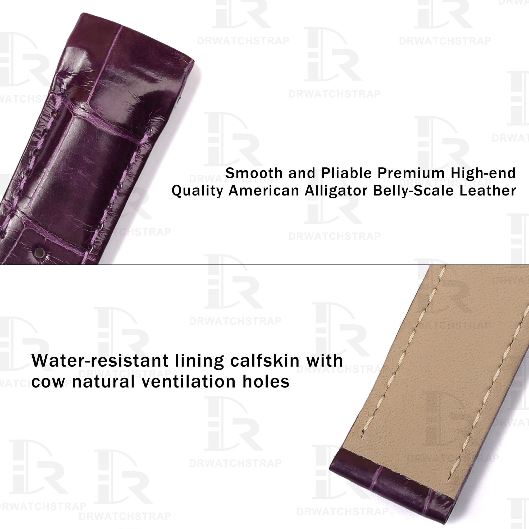 Custom Omega De Ville X2 Purple Belly Scale American Alligator leather strap (5)