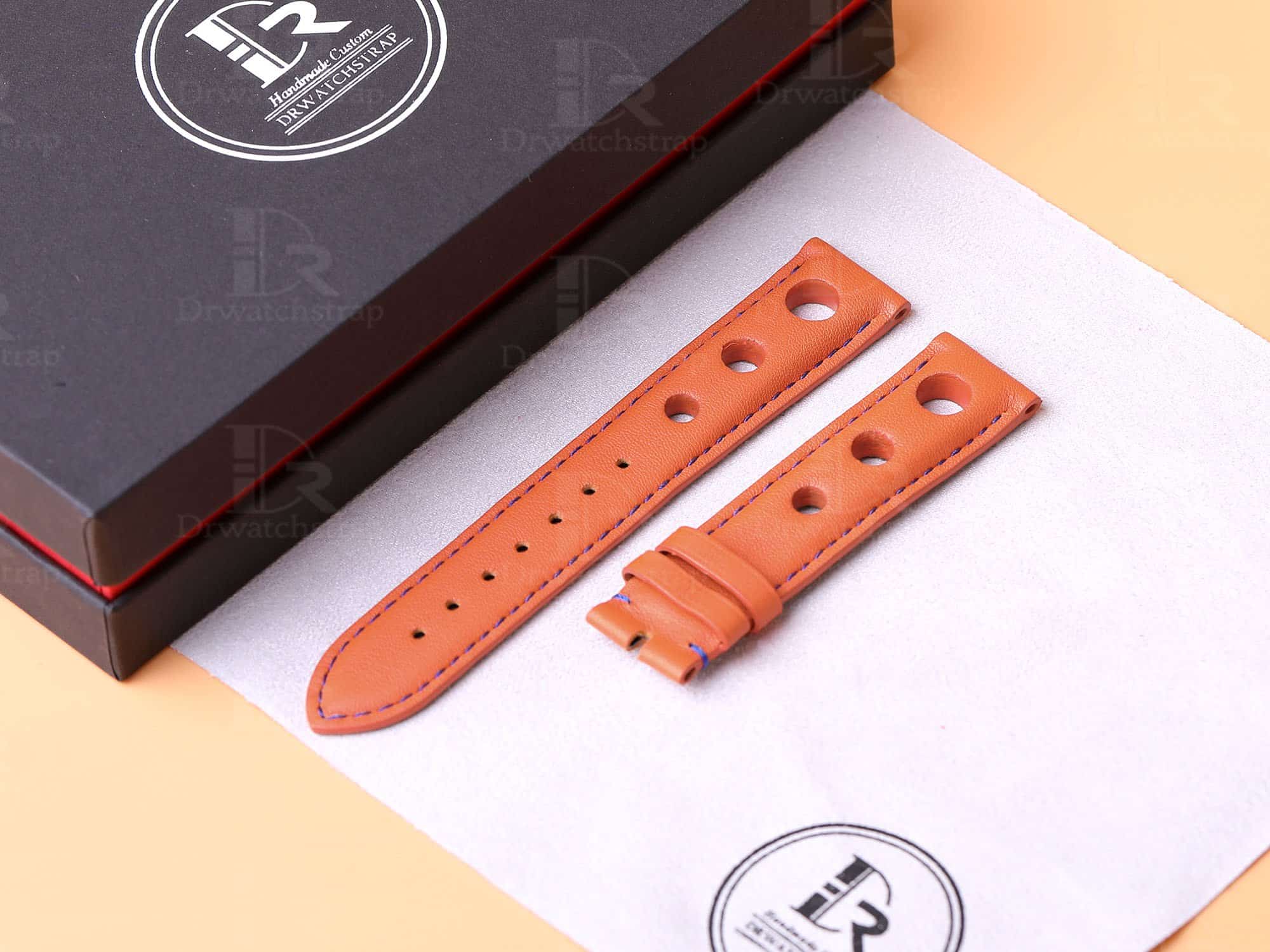 High-quality premium orange calf leather replacement watch Chopard Mille Miglia strap and watch band for ladies men online for sale - Chopard leather watch straps shipped to UK, US and all over the world at a low price