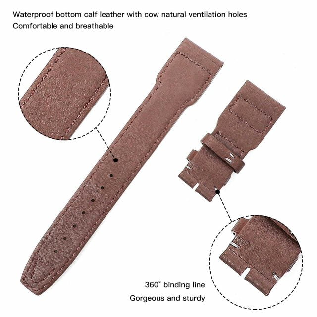 Custom premium Brown calfskin replacement IWC watch straps and watchbands for IWC Big Pilot watches for sale - High-quality IWC leather strap replacement 22mm 21mm with rivets