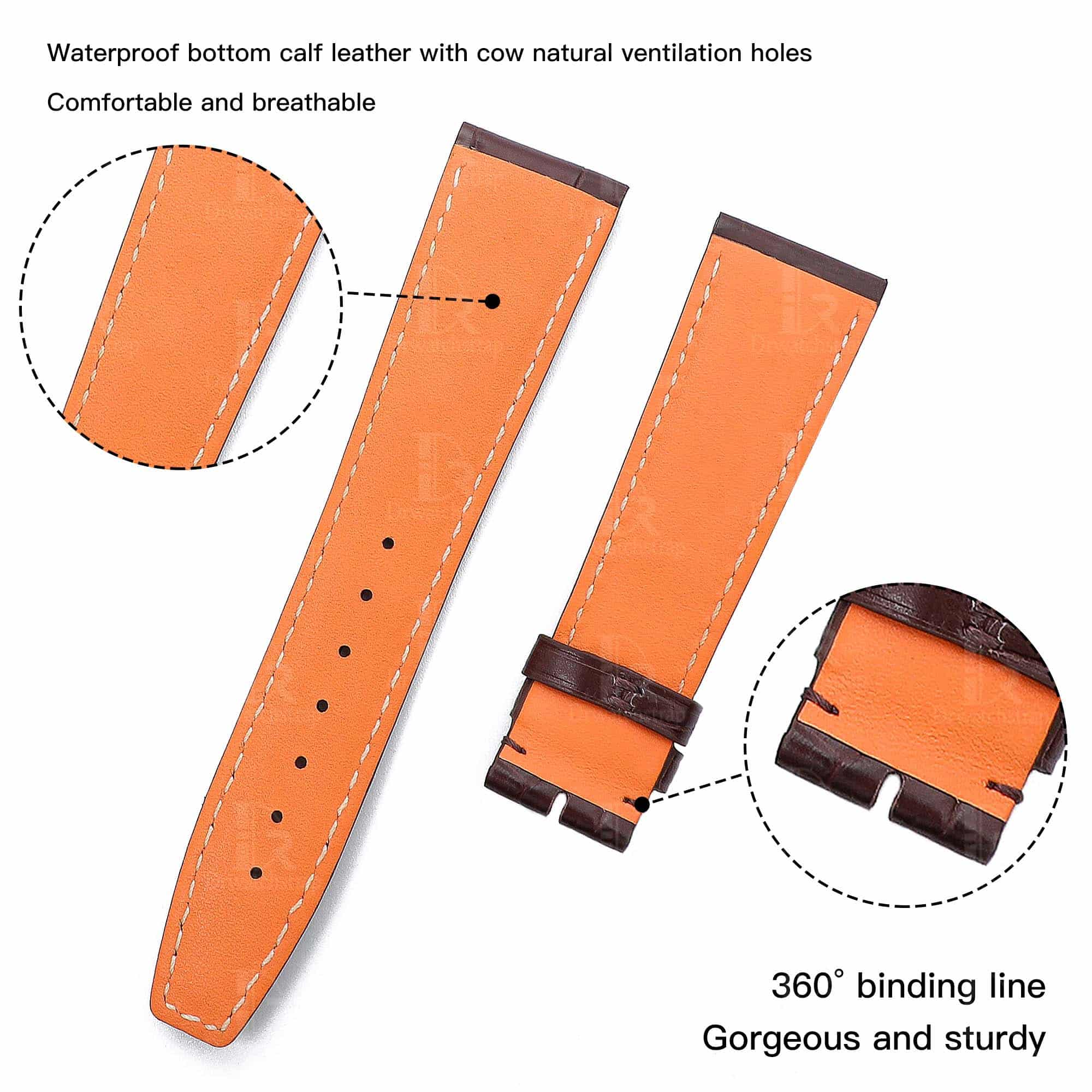 Best quality Grade A alligator Belly-scale brown leather Santoni 20mm 22mm IWC watch strap and watch band replacement for IWC Portofino / Pilot's watch at a low price - Shop handcrafted OEM watch bands online