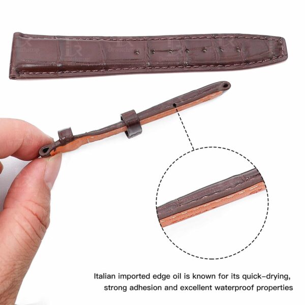 Fully-wrapped edge to prevent the IWC leather watch strap from peeling off - Best quality Grade A alligator Belly-scale brown leather Santoni 20mm 22mm IWC watch strap and watch band replacement for IWC Portofino / Pilot's watch at a low price - Shop handcrafted OEM watch bands online