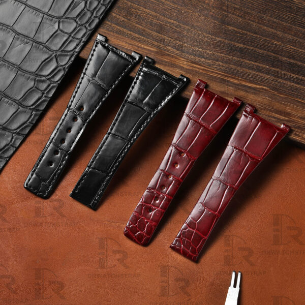Custom Black Red alligator leather watch strap