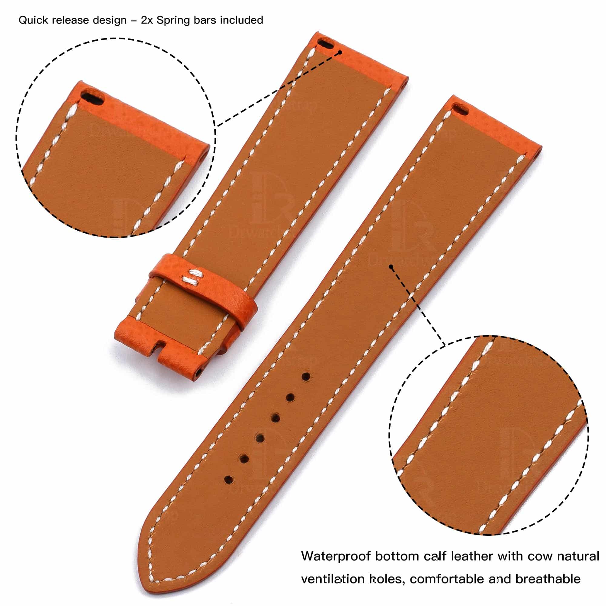 Premium high-quality Epsom orange calfskin leather Hermes watch band and strap for Hermes Heure H Cape Cod luxury watch - orange sport band - Shop Single tour watch bands online for sale at low price