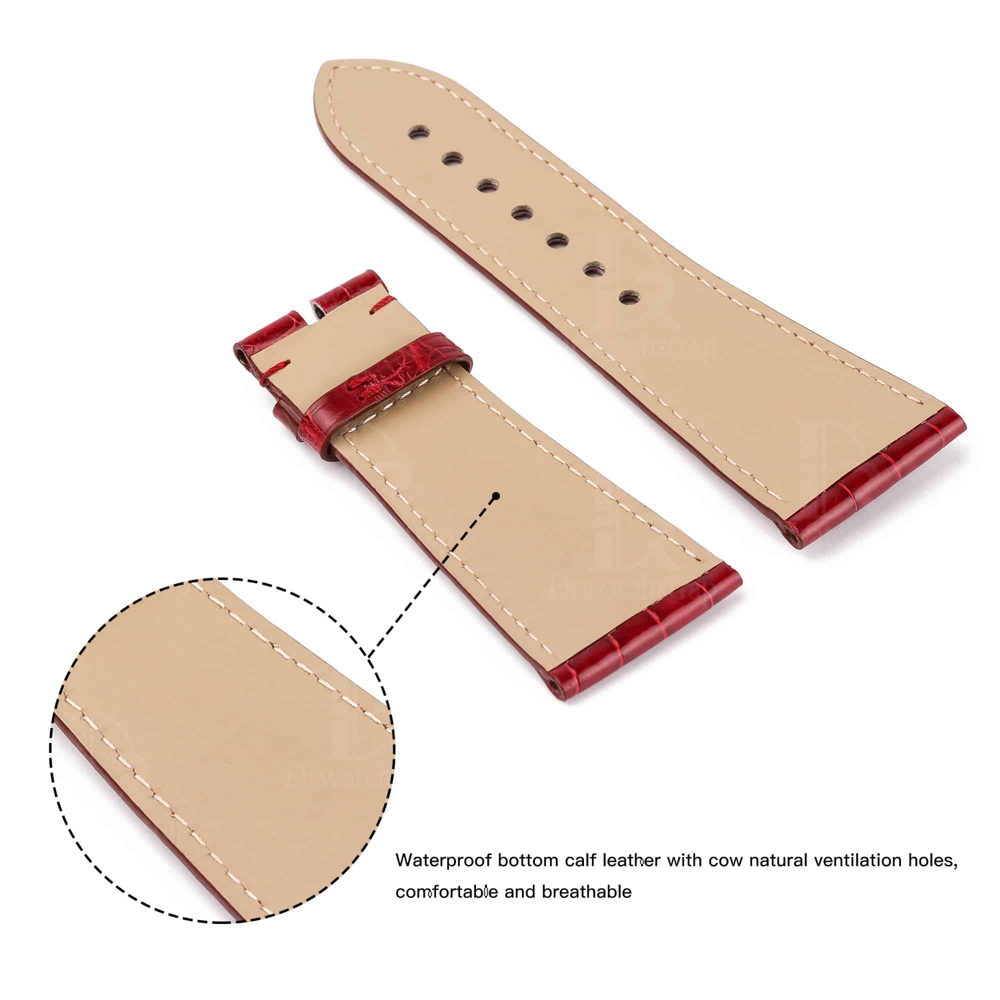Genuine high-end quality custom OEM red Alligator leather watch strap & watchband replacement for Cartier Tank Divan men's and ladies' luxury watches - 100% handmade custom best quality Grade A Crocodile Cartier straps and watch bands from DR Watchstrap at low price