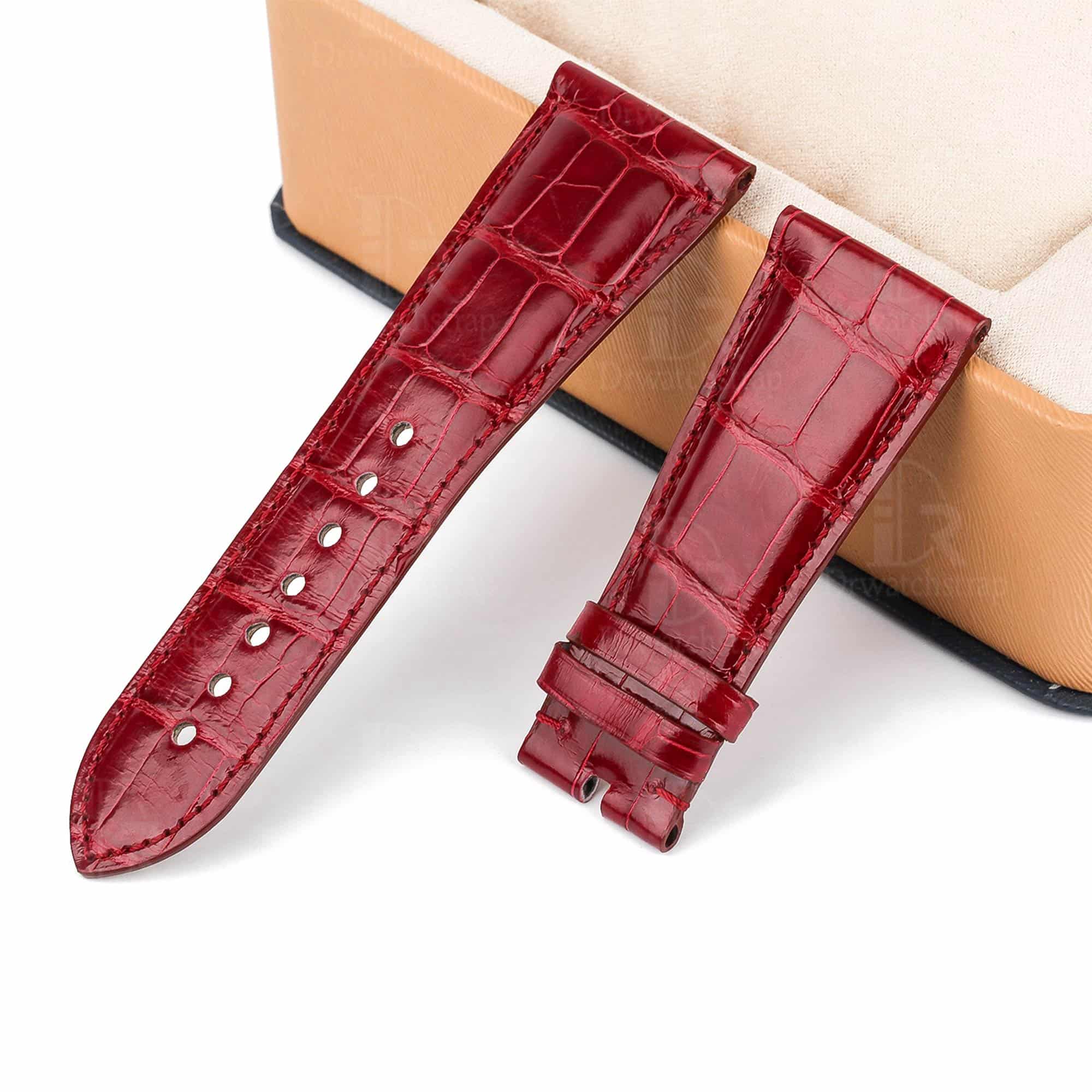Genuine high-end quality custom OEM red Alligator leather watch strap & watchband replacement for Cartier Tank Divan men's and ladies' luxury watches - 100% handmade custom best quality Grade A Crocodile Cartier straps and watchbands from DR Watchstrap at low price