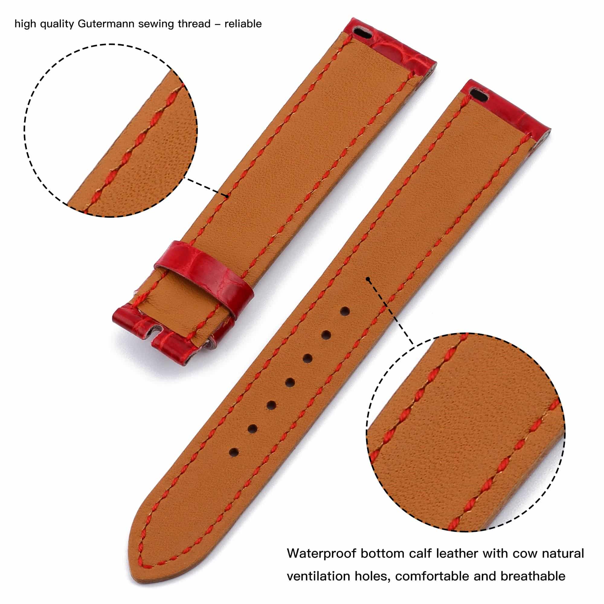 Custom alligator Hermes watch band replacement single tour leather strap compatible for Hermes Heure H and Hermes Cape Cod Arceau luxury watches red watch band online at a discount price