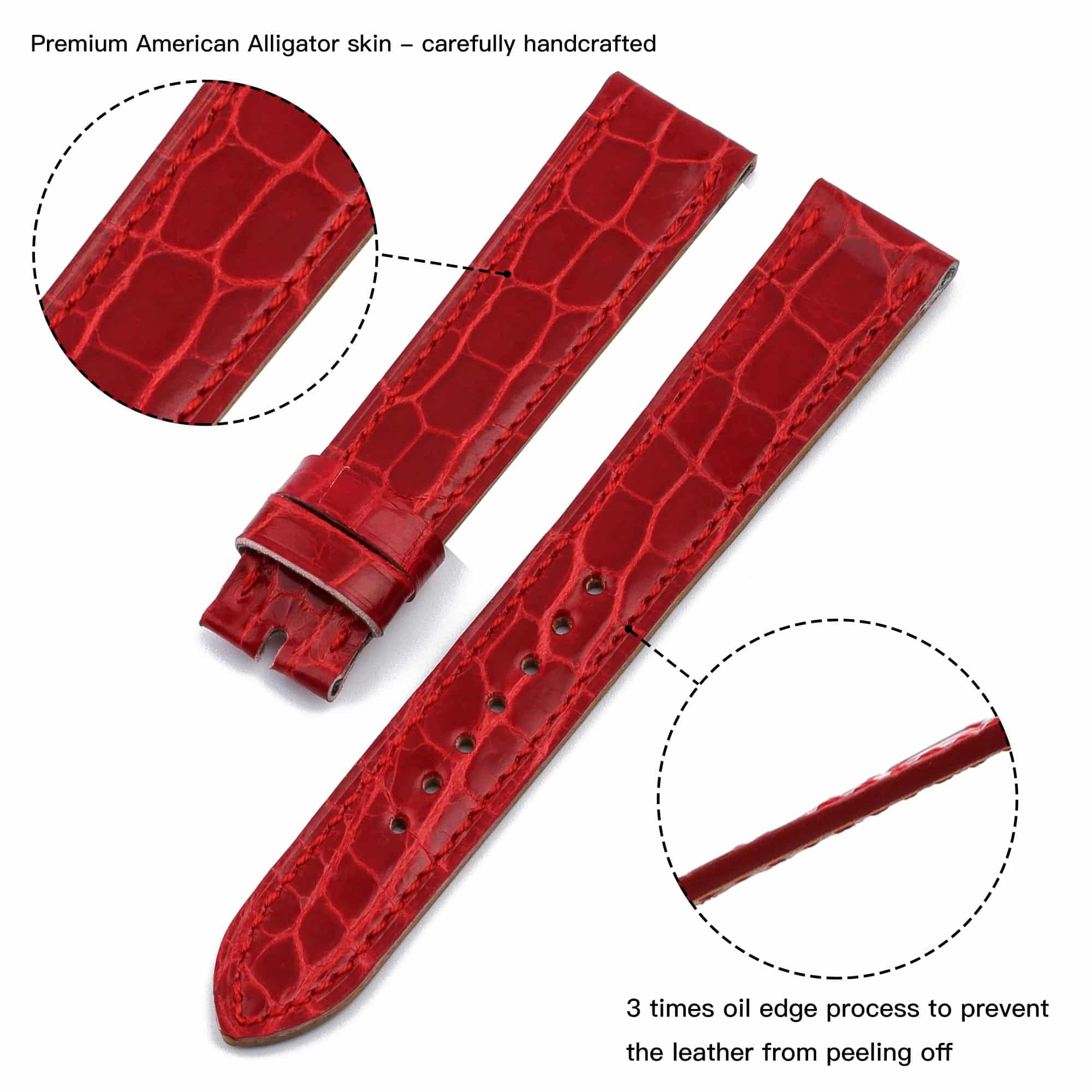 Custom alligator Hermes watch band replacement single tour leather strap compatible for Hermes Heure H and Hermes Cape Cod Arceau luxury watches red watch bands online at a discount price