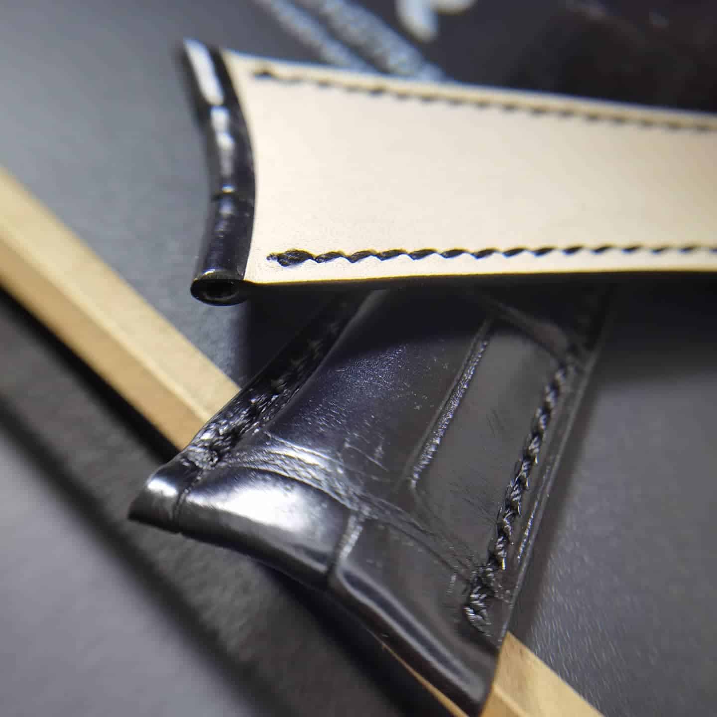 Curved end Rolex Cellini strap replacement black alligator leather