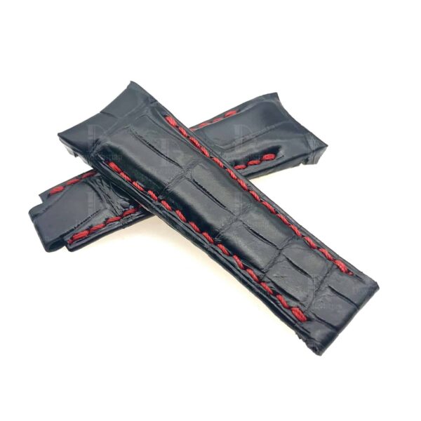 Genuine black Belly-scale leather material with red stitching