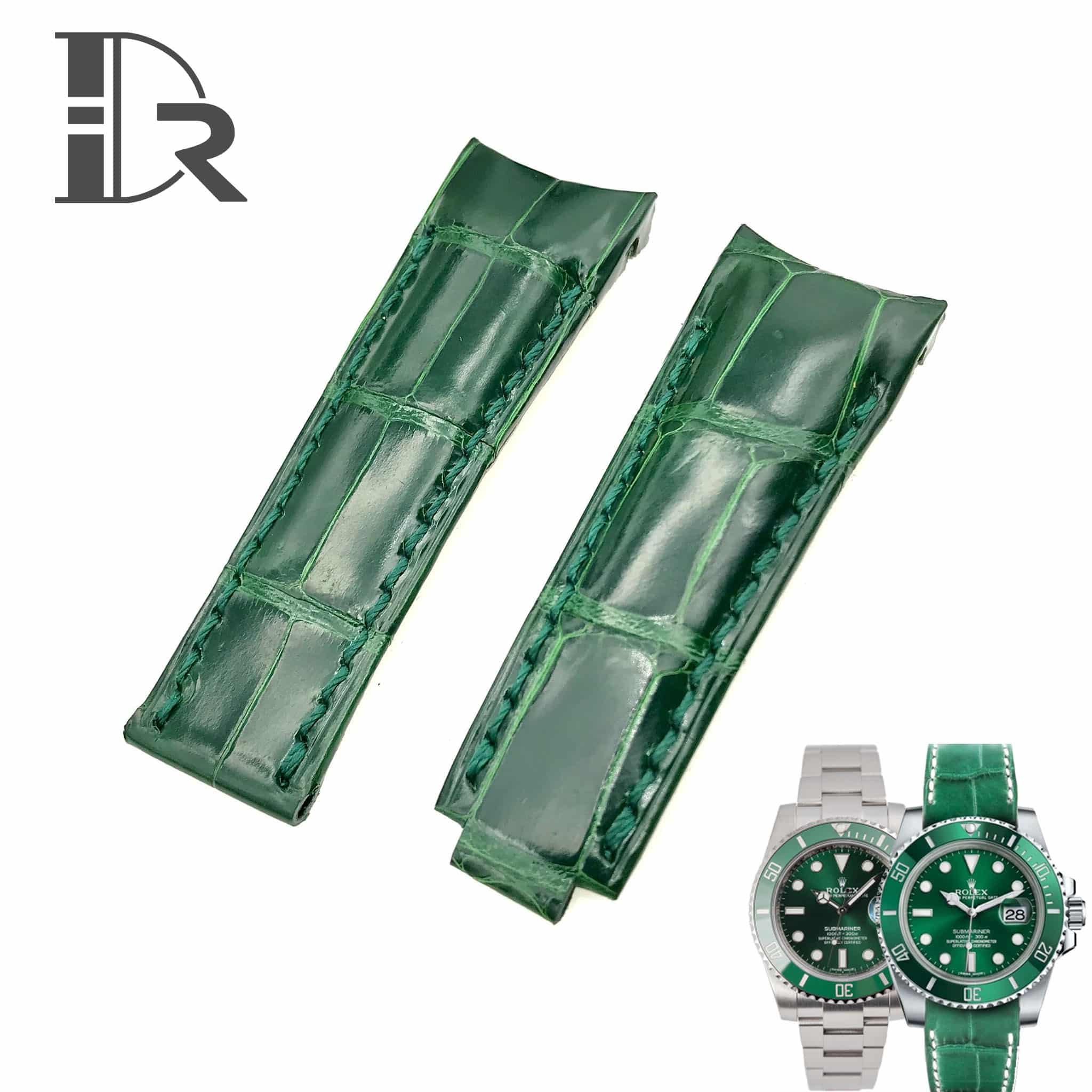 Best quality genuine American Alligator crocodile OEM Green handmade Belly-scale replacement Rolex watch strap and watch band for Rolex submariner luxury watches - Shop the aftermarket High-end(HE) quality straps online