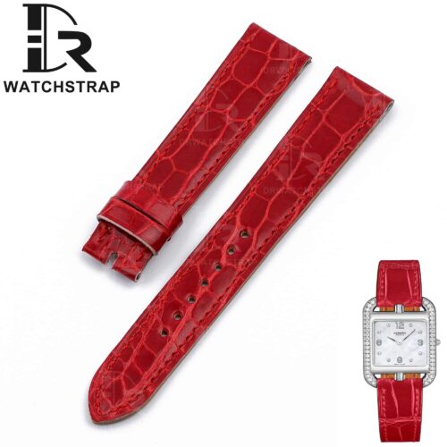 Custom alligator Hermes watch band replacement single tour leather strap compatible for Hermes Heure H and Hermes Cape Cod Arceau luxury watches red watch bands online at a discount price Custom alligator Hermes watch band replacement single tour leather strap compatible for Hermes Heure H and Hermes Cape Cod Arceau luxury watches red watch bands online at a discount price