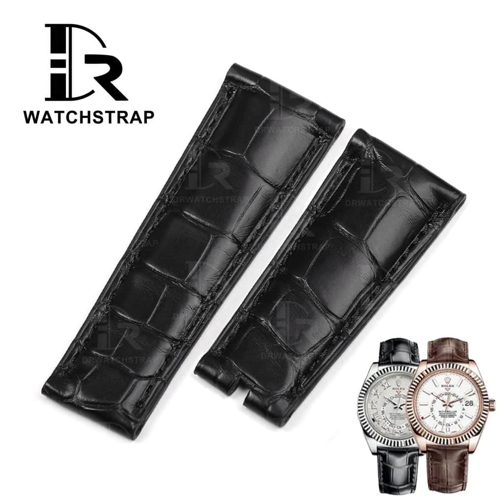 Buy Custom Rolex Sky Dweller Black leather strap 21mm 22mm replacement for watch bands (1)