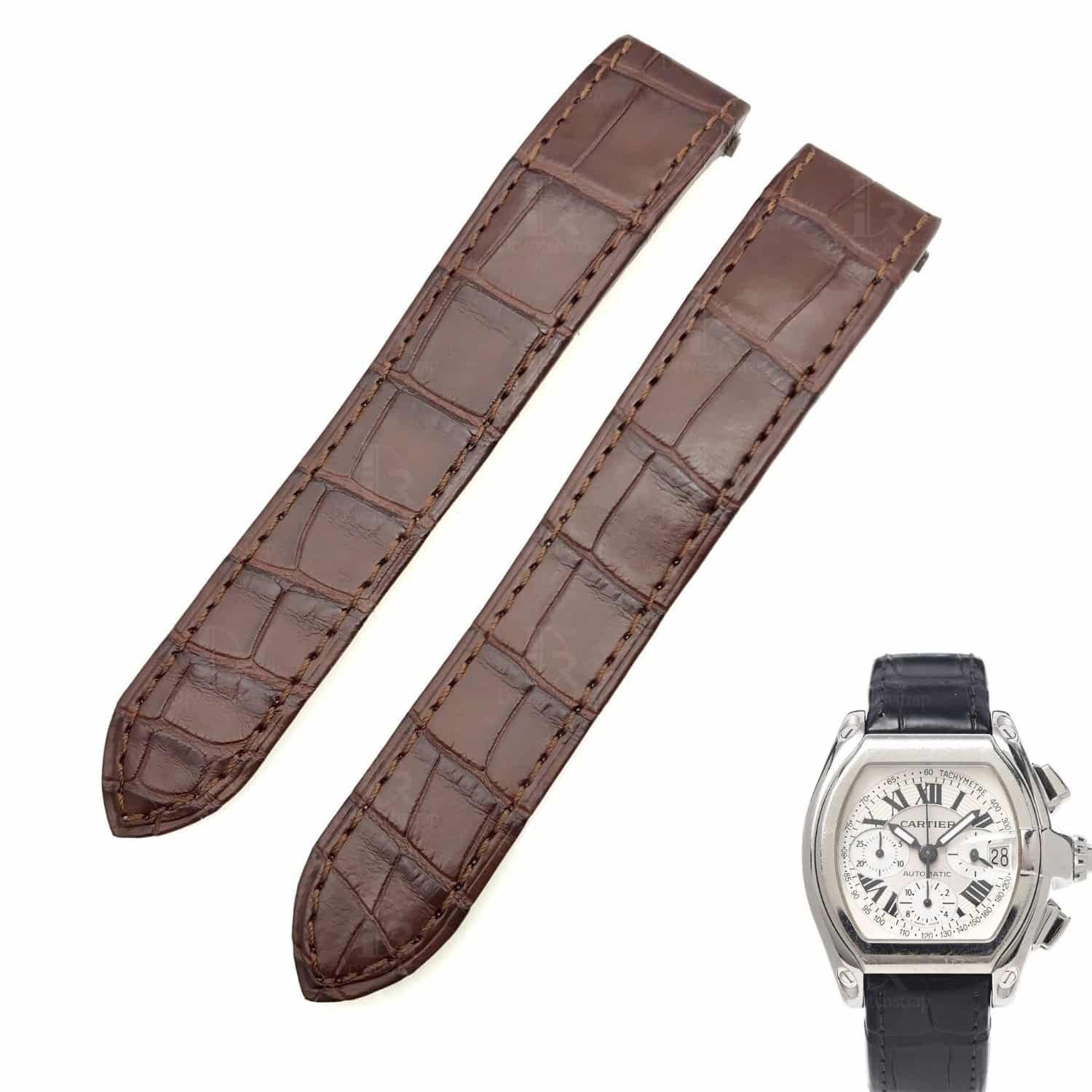 Custom Quickswitch genuine best Alligator Crocodile brown Belly-scale leather straps and watchbands replacement for Cartier Roadster 2510 xl 19mm 20mm watch with quick switch system for sale and easy to change between rubber, kevlar and bracelets straps for mens and womens - Quick release leather strap and watch band from DR Watchstrap free shipping to US, UK and whole world