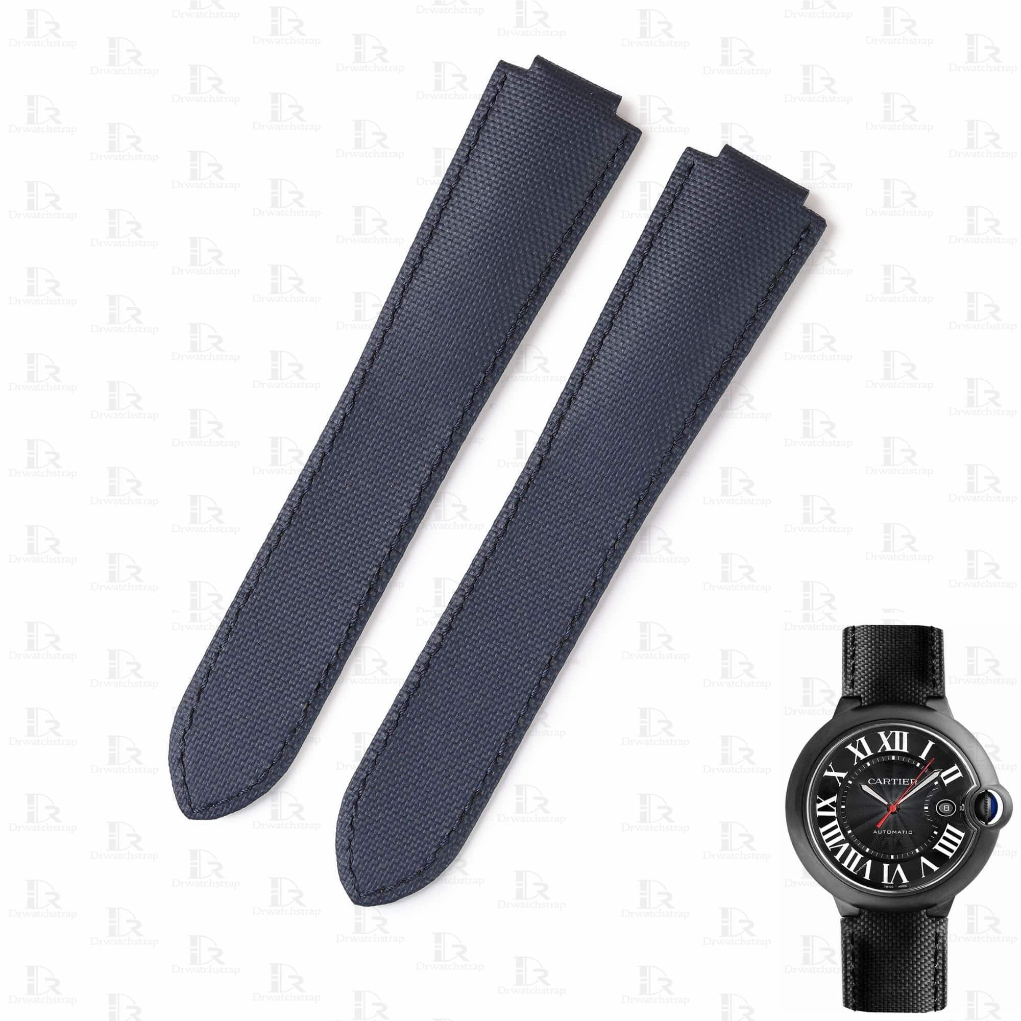 Custom replacement blue canvas nylon watch bands for Cartier Ballon Bleu PVD strap