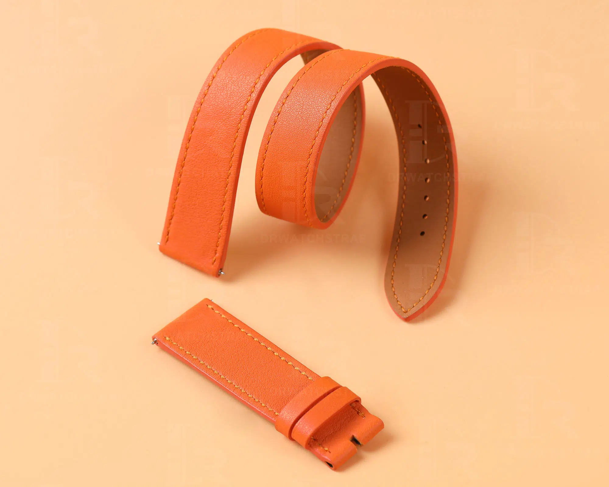 Custom Premium high-end quality calfskin replacement orange leather Hermes watch band and Hermes strap for Hermes Cape cod, Heure H, Arceau watches for sale - double wrap and double tour sport watch band online