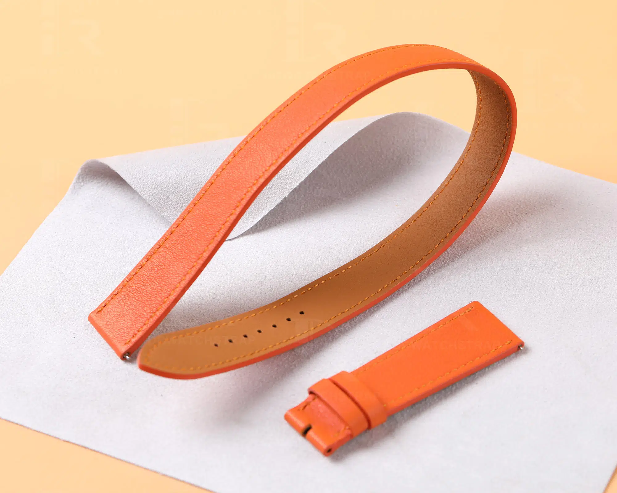 Custom Premium high-end quality calfskin replacement orange leather Hermes watch band and Hermes strap for Hermes Cape cod, Heure H, Arceau watches for sale - double wrap and double tour sport watch band online