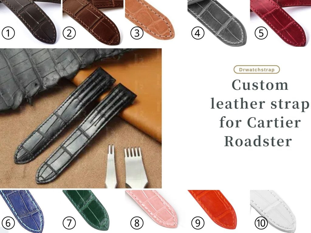 Cartier Roadster leather strap black alligator replacement watchband - Customized