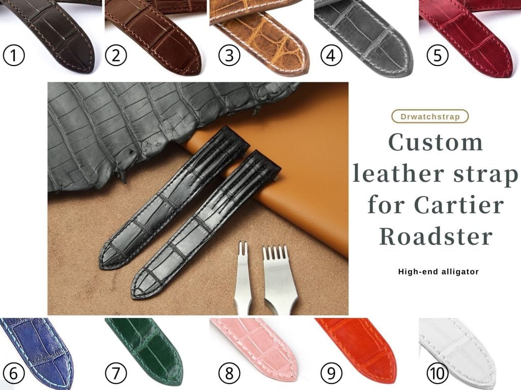 ustom Handmade Colorful Alligator Leather Watch Strap Cartier Roadster 19mm 20mm