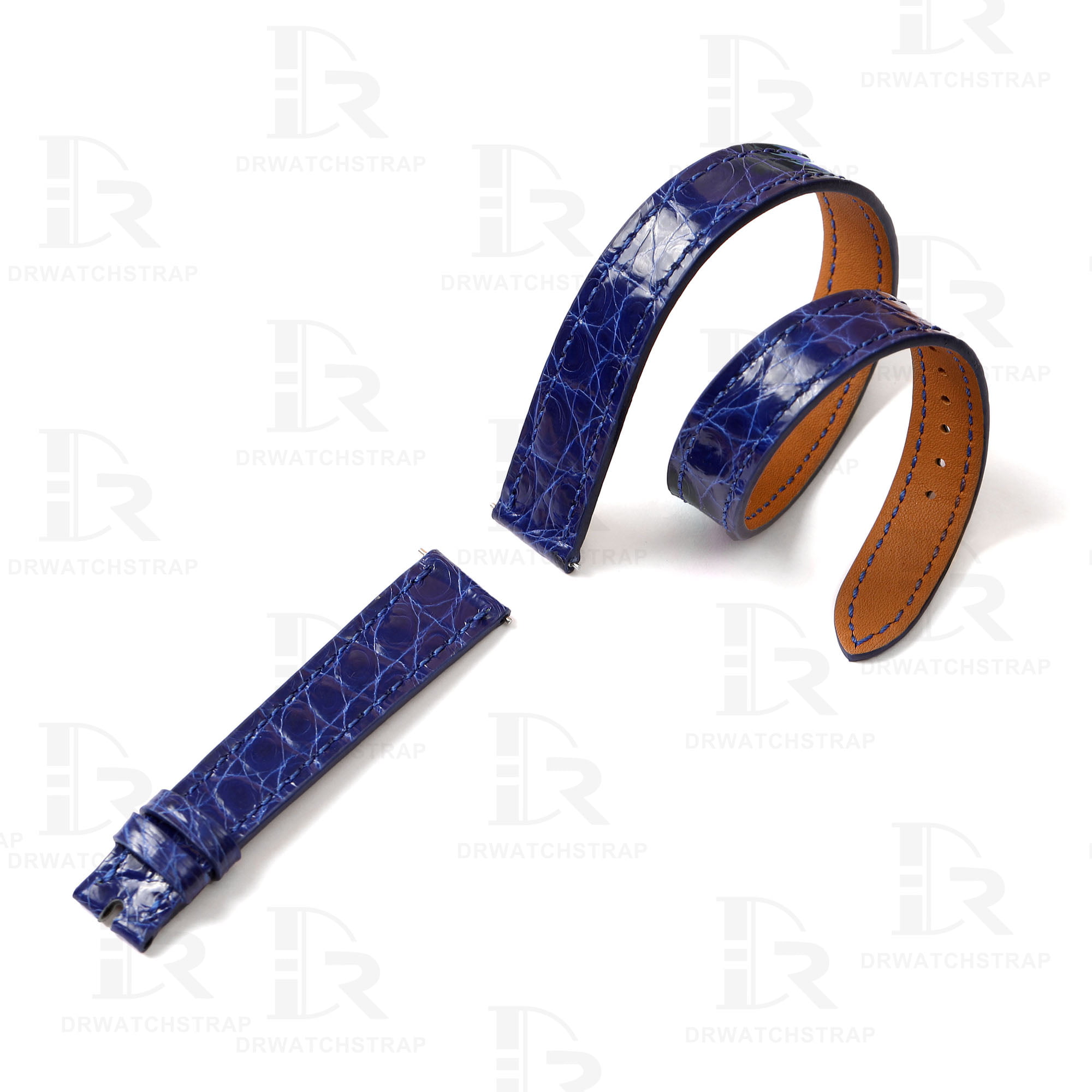 Custom blue alligator leather watch strap replacement for Hermes Cape cod, Heure H, and Arceau