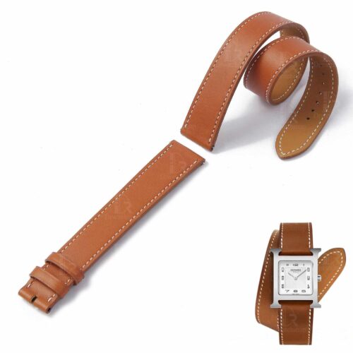 Hermes-Double-wrap-leather-watch-strap-handmade-Replacement-band (1) Premium high-end quality replacement brown leather Hermes watch band and Hermes strap for Hermes Cape cod, Heure H, Arceau watches for sale - double wrap and double tour sport watch band online