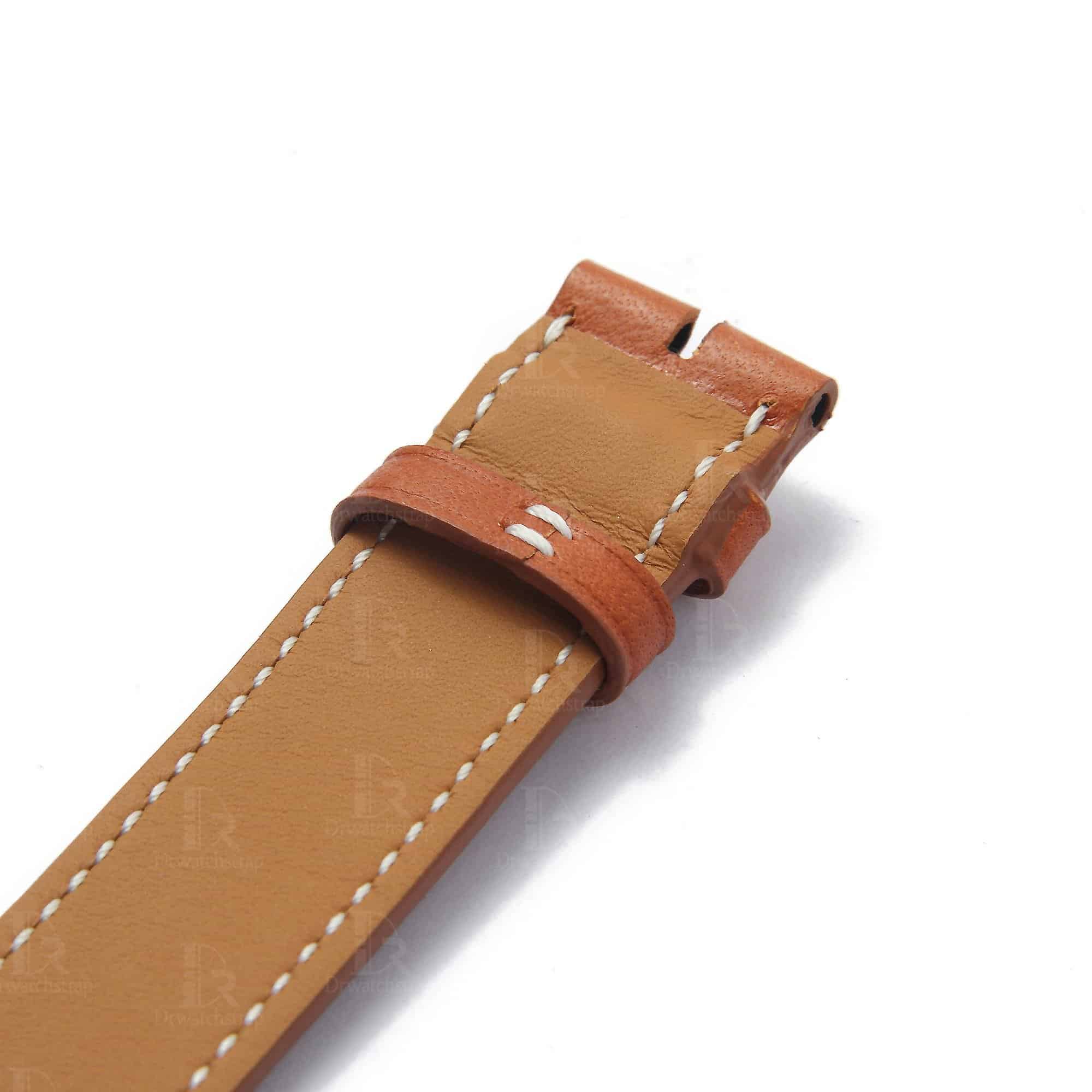 Custom Premium high-end quality calfskin replacement brown leather Hermes watch band and Hermes strap for Hermes Cape cod, Heure H, Arceau watches for sale - double wrap and double tour sport watch band with white stitching quick release quickswitch online