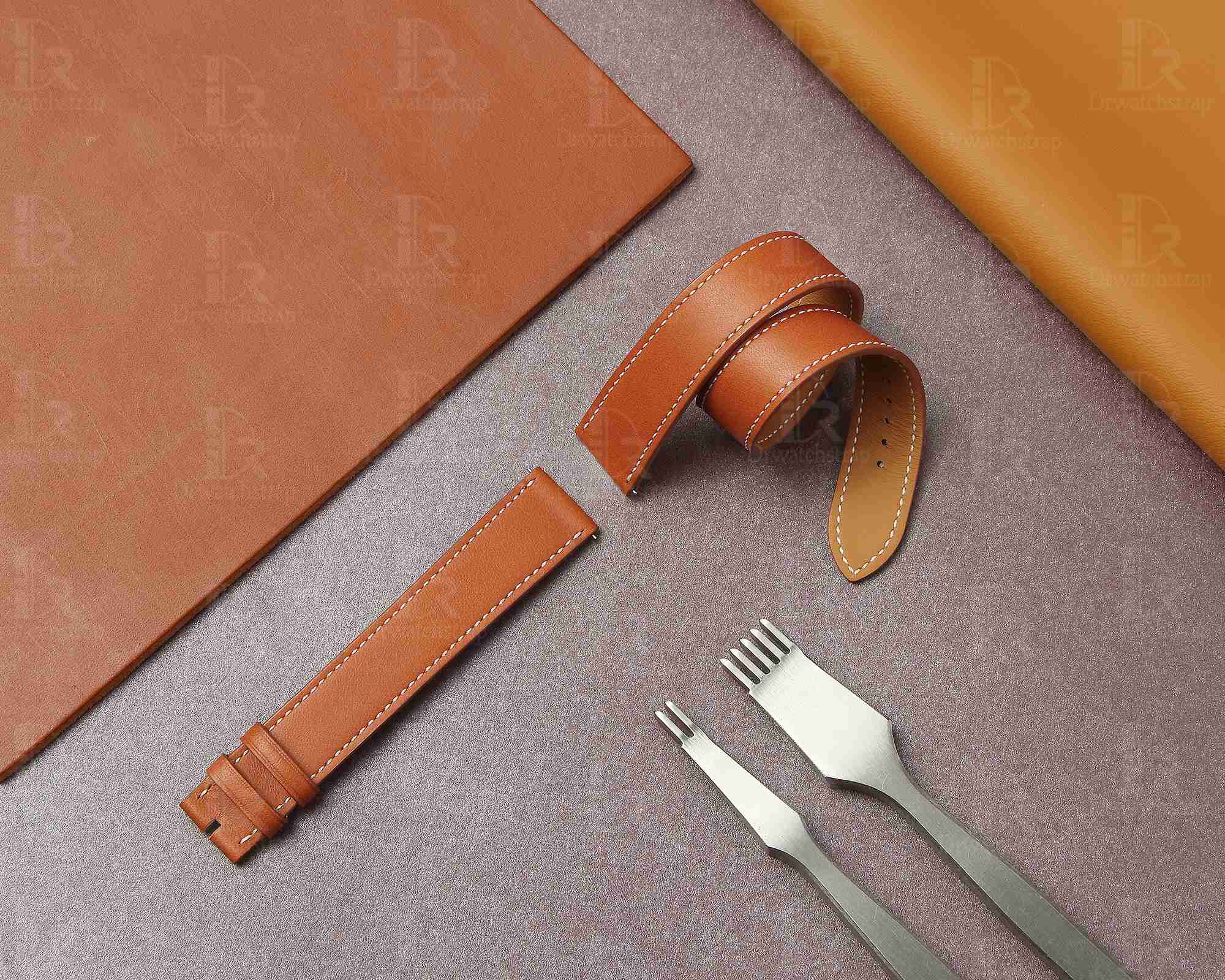 Custom Premium high-end quality calfskin replacement brown leather Hermes watch band and Hermes strap for Hermes Cape cod, Heure H, Arceau watches for sale - double wrap and double tour sport watch band online