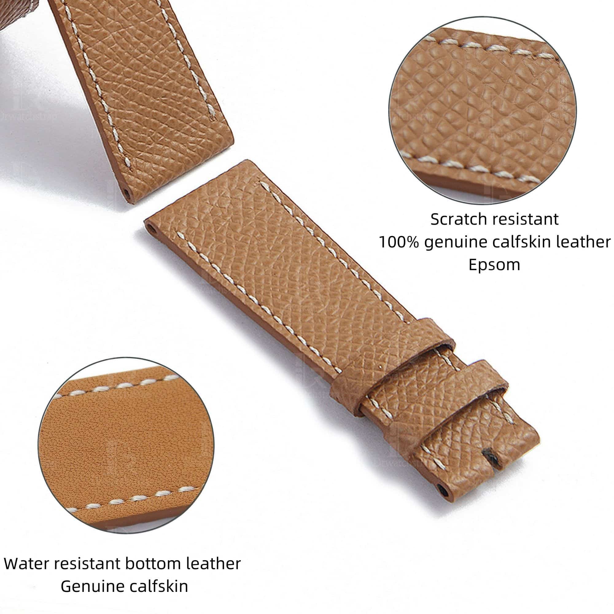 Best custom brown Epsom Double tour wrap Hermes leather watch band replacement for Hermès Cape Cod, Shop the genuine leather straps and watchbands at a low price