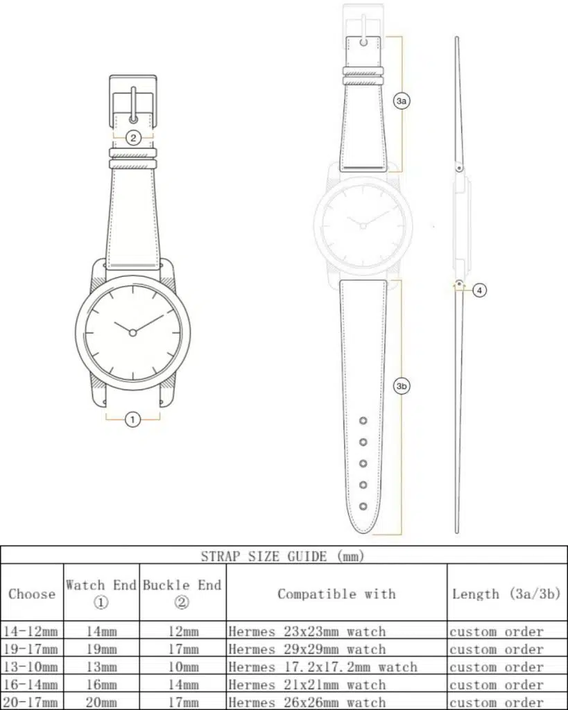 Hermes watch strap lug size guide