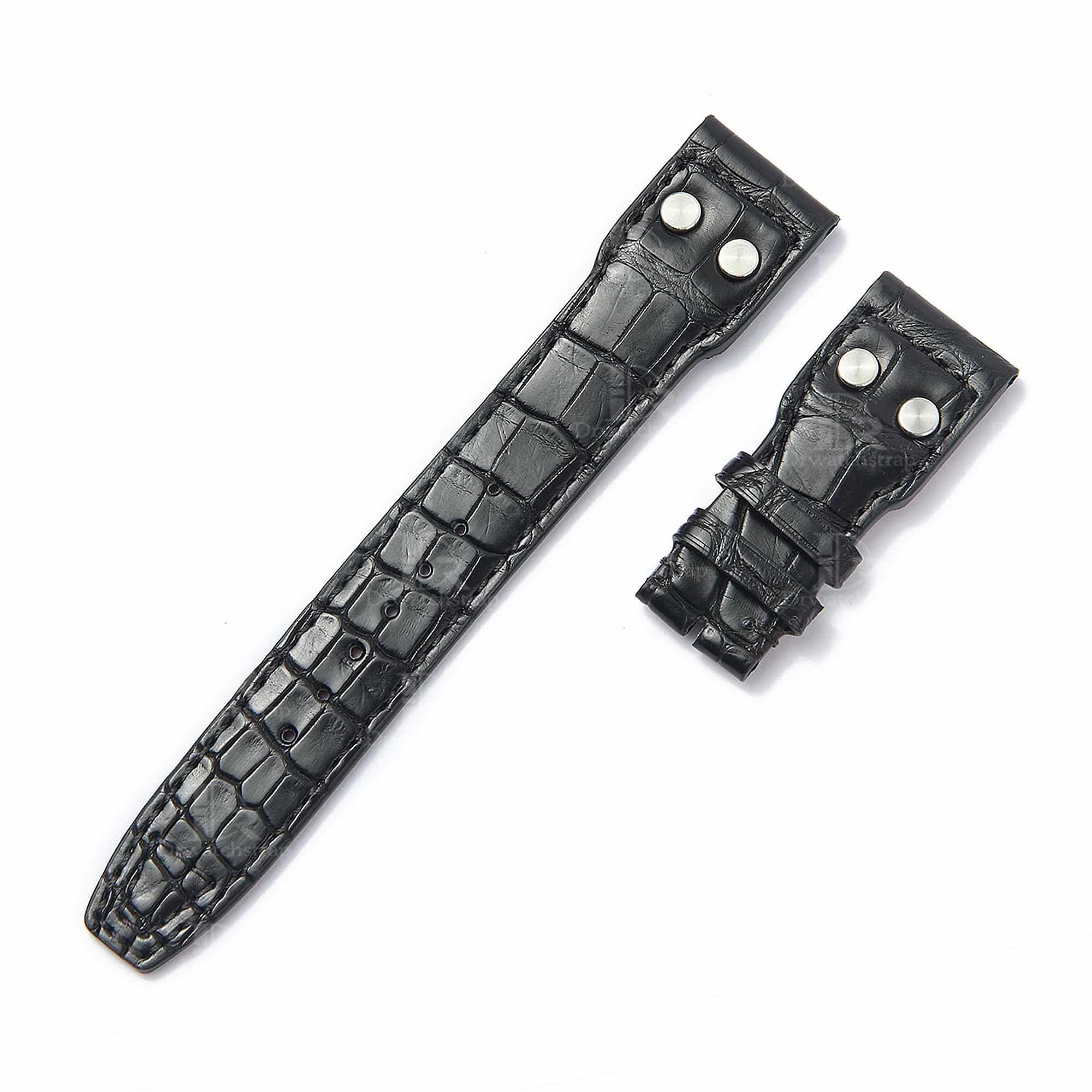 Custom OEM best quality American Alligator black Belly-scale leather replacement IWC Big Pilot watch strap and watch band online - Shop the high-end straps and watchbands at a low price 22mm with rivets