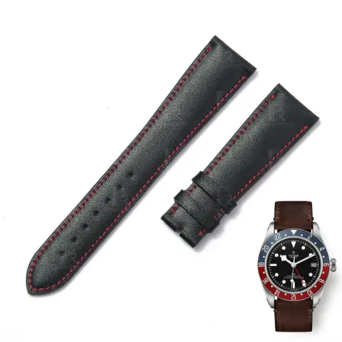 Best quality handmade OEM premium black calfskin replacement Tudor leather strap and watch band with red linning for Black Bay 58 41 GMT Heritage luxury watches online at a low price - Shop the premium watchs traps online