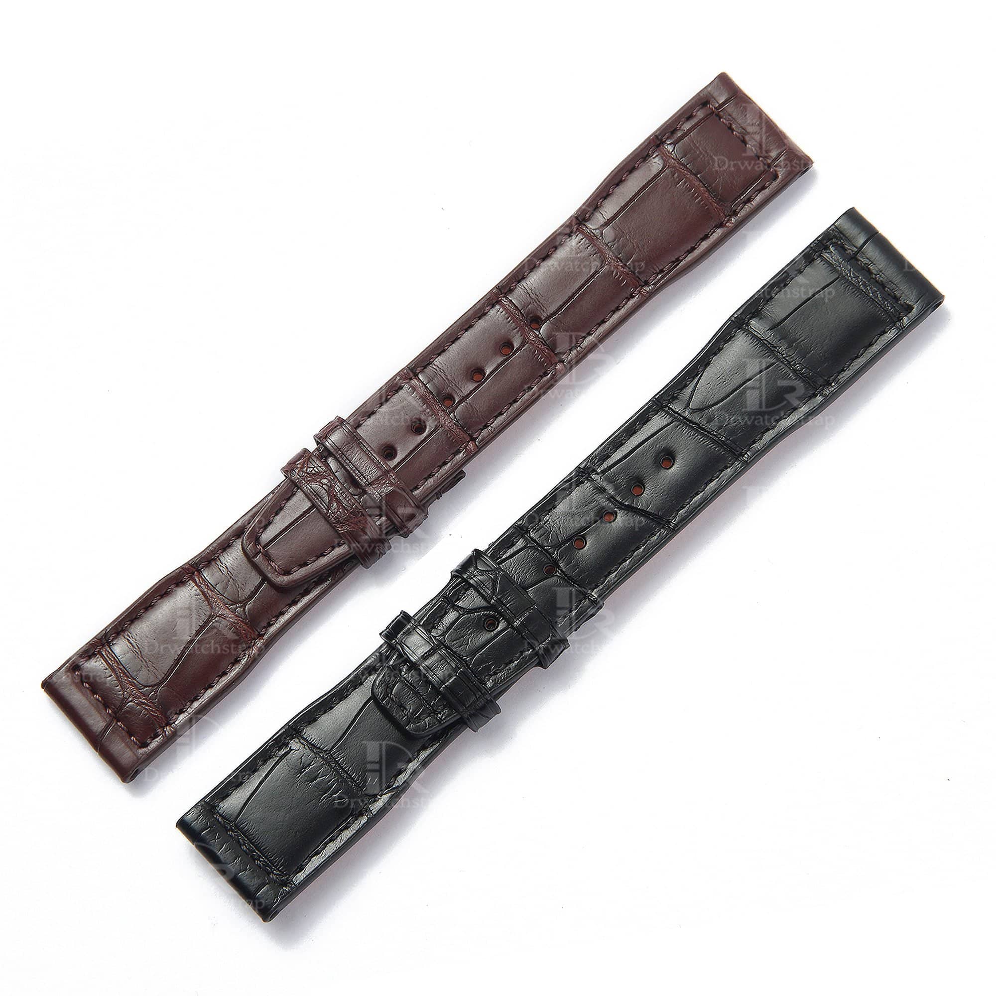 Custom best quality handmade black brown alligator crocodile 20mm 21mm leather IWC watch straps and watch bands replacement for IWC Pilot's watch Mark XVIII Chronograph - shop the grade A crocodile leather watchbands online