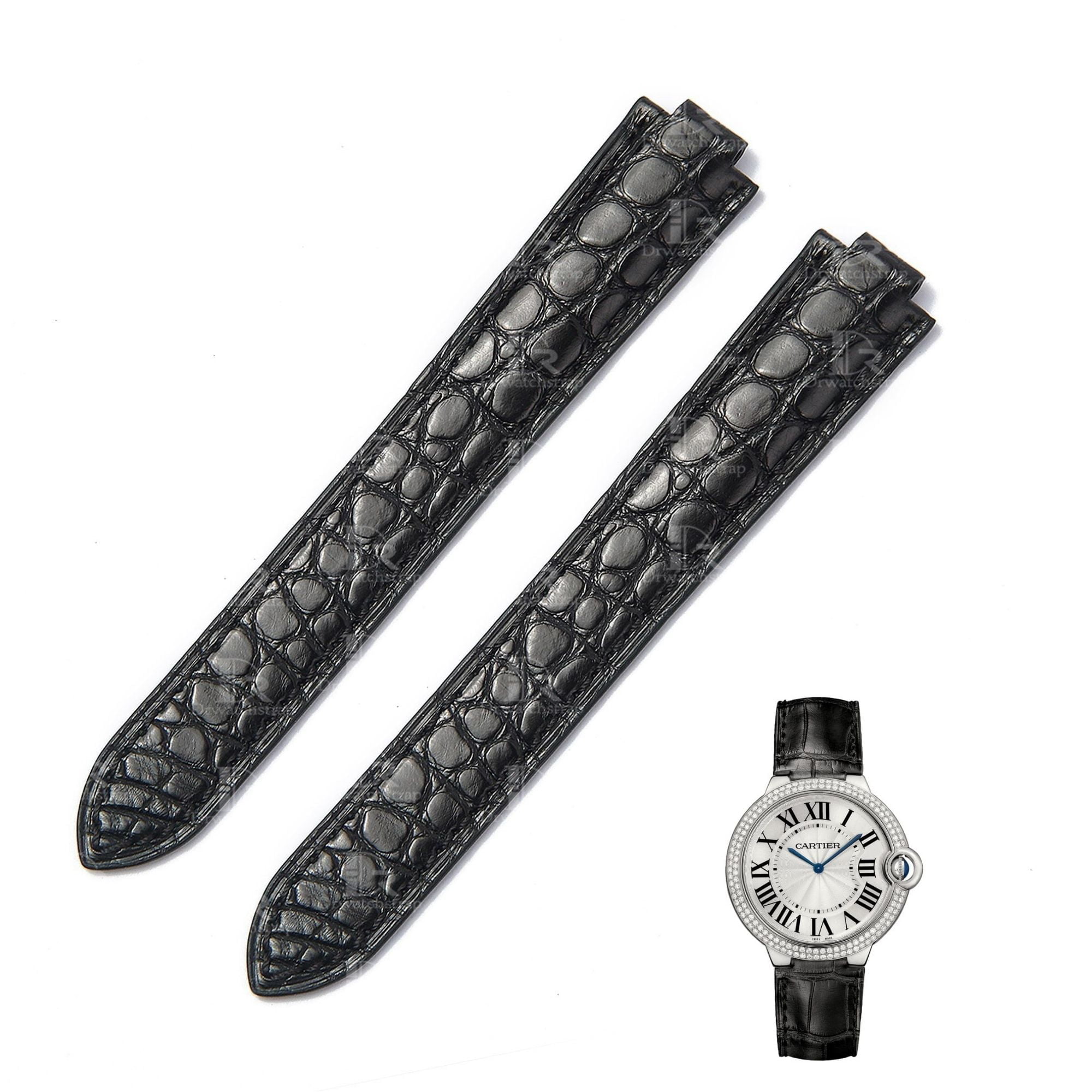 The genuine best quality OEM handmade Grade A level American Alligator Crocodile black roubd-scale Cartier leather watch strap and watch band replacement for Cartier Ballon Bleu de luxyry watches online - Shop the OEM custom straps and watchbands from dr watchstrap at a low price