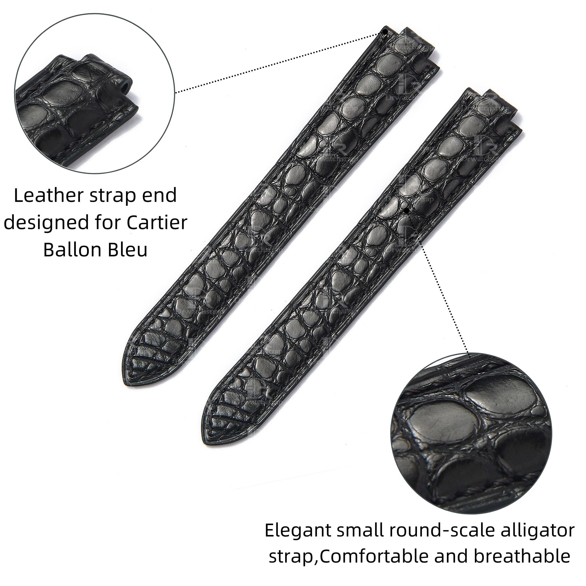 The genuine best quality OEM handmade Grade A level American Alligator Crocodile black roubd-scale Cartier leather watch strap and watch band replacement for Cartier Ballon Bleu de luxyry watches online - Shop the OEM custom straps and watchbands from dr watchstrap at a low price