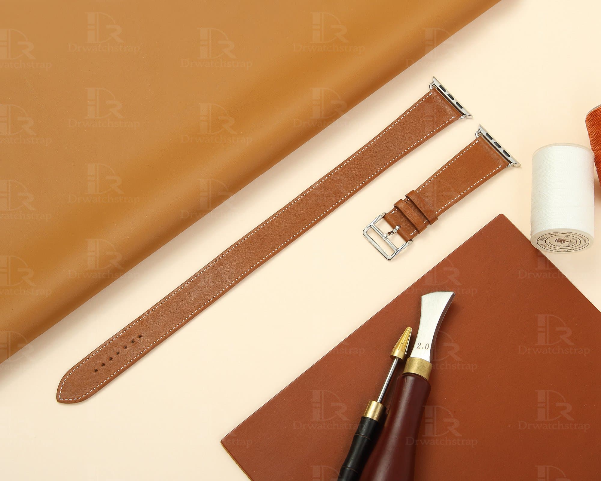 double loop custom leather watch band brown strap oem apple watch