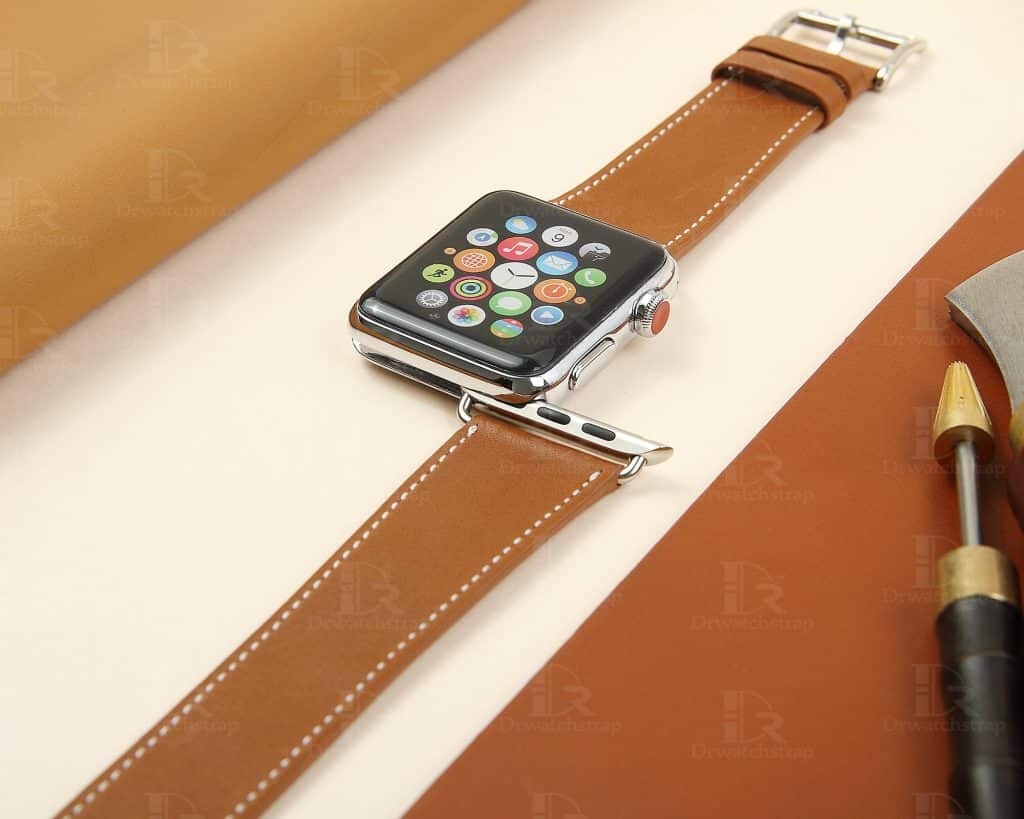 Handmade Apple Watch Band Re-Purposed Double Turn Azur Monogram for Series 1-8, 40mm/41mm / Silver