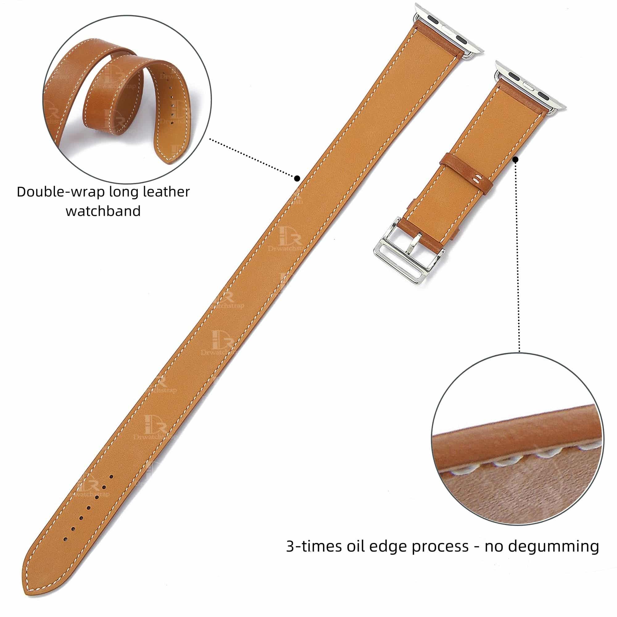 double loop handmade brown leather watch strap oem apple watch