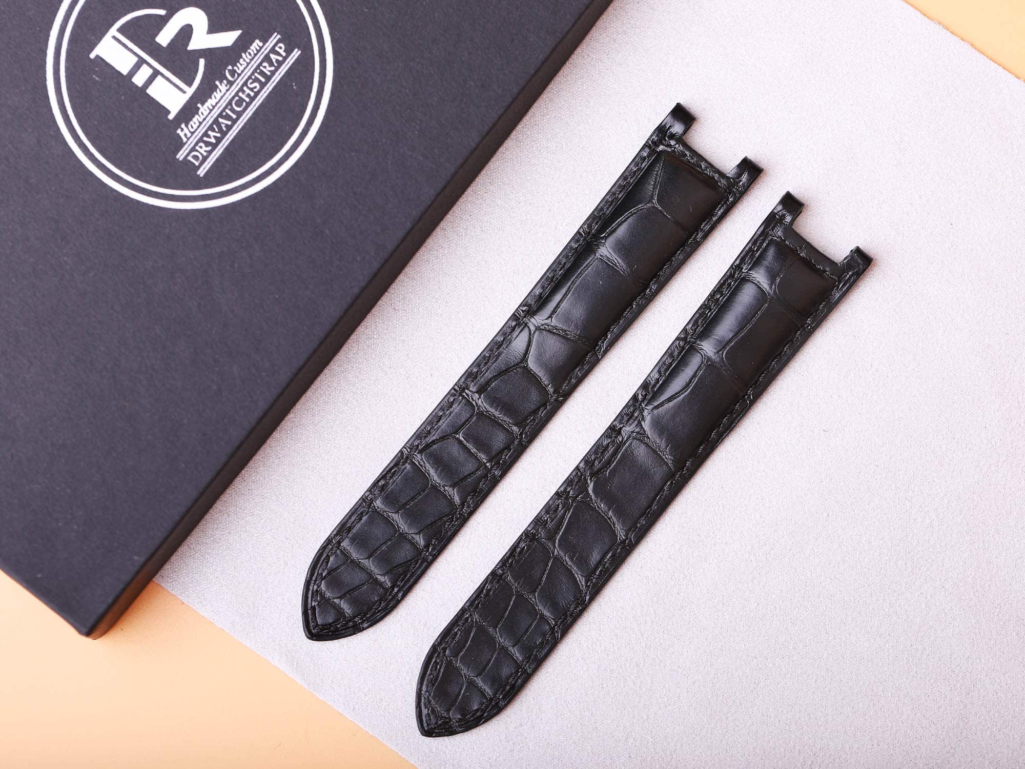 100% handmade black genuine OEM custom double-folded alligator crocodile leather strap and watch band replacement for Cartier Pasha De watches online - Shop the high-end quality Belly-scale bespoke leathr straps and watchbands online from DR Watchstrap onine at a low price