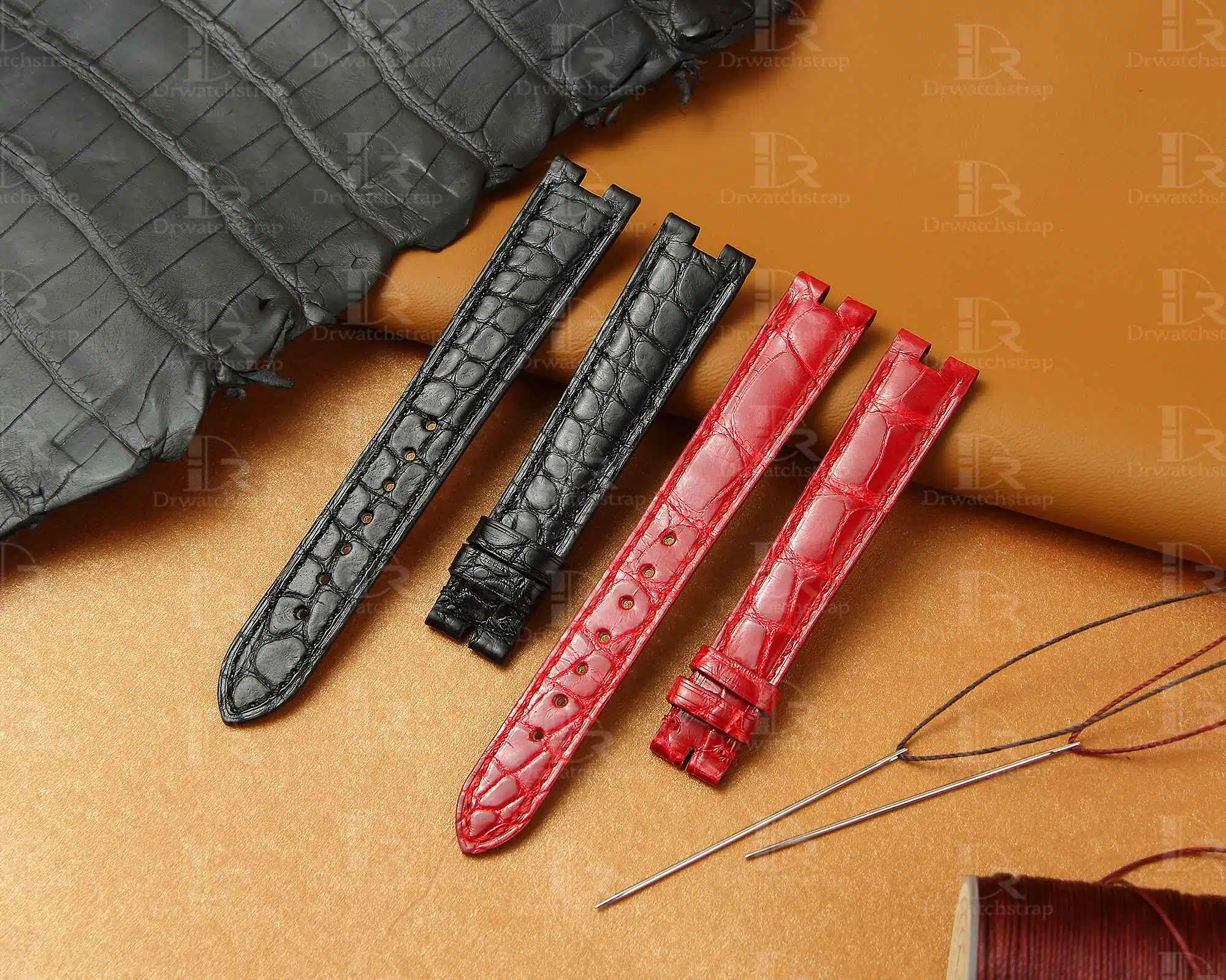 Genuine best quality American Alligator Red Black custom handmade replacement Cartier leather strap and watch band for Cartier Vendome Must De watch online - Shop the premium High-end crocodile material straps & watchbands from dr Watchstrap at a low price