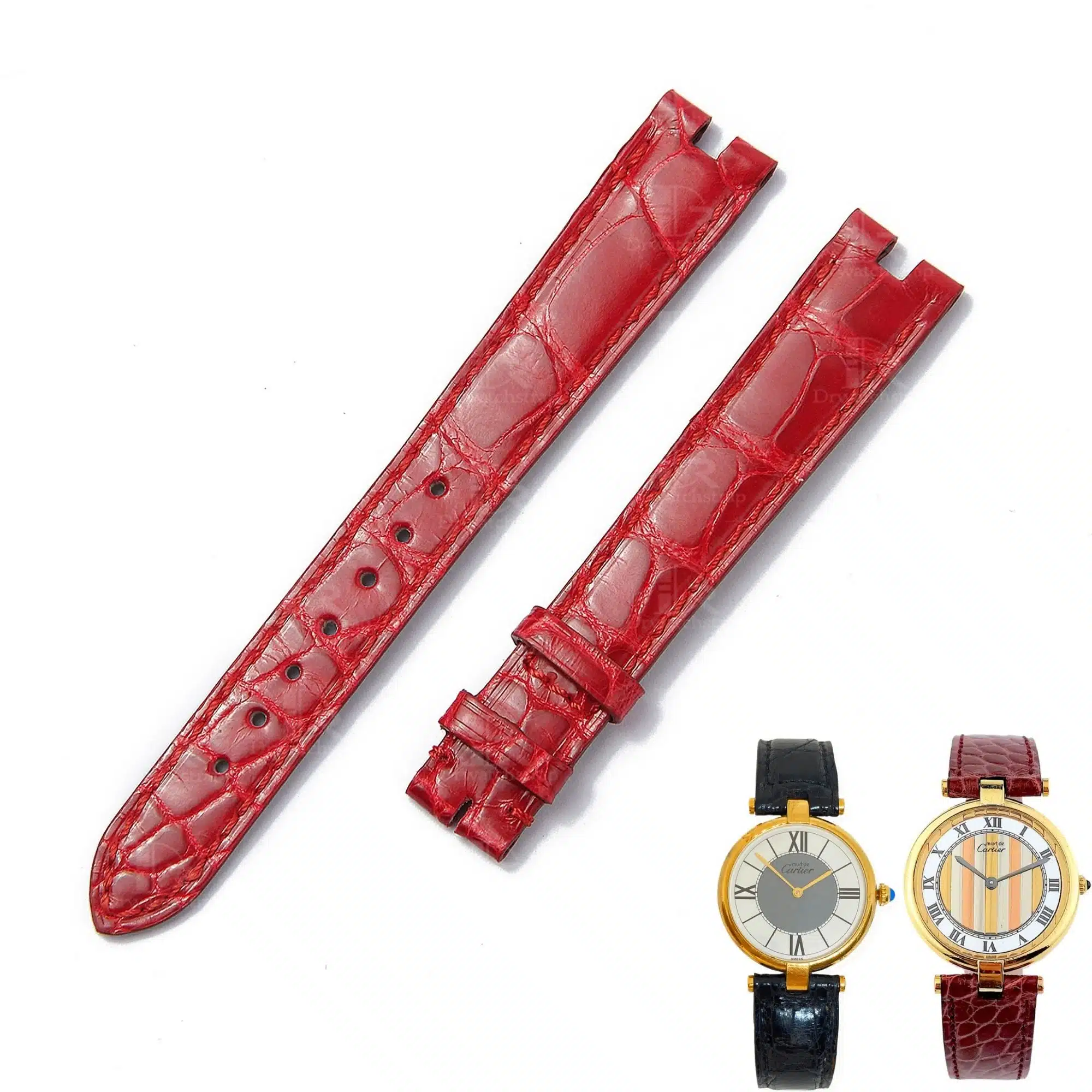 Genuine best quality American Alligator Red custom handmade replacement Cartier leather strap and watch band for Cartier Vendome Must De watch online - Shop the premium High-end crocodile material straps & watchbands from dr Watchstrap at a low price