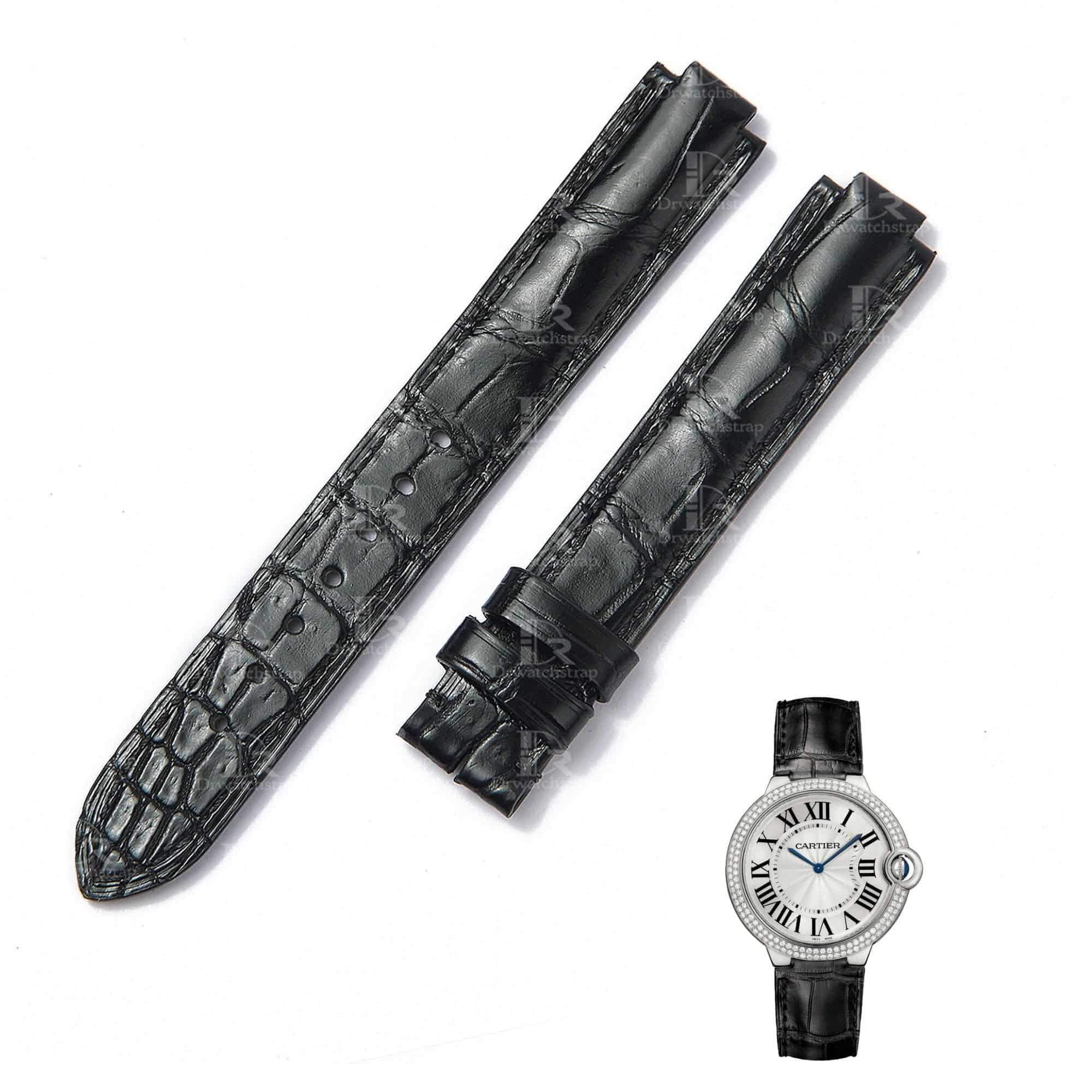 Genuine best quality OEM custom American Alligator black Belly-scale replacement Cartier Ballon Bleu de watch leather strap & watch band from dr watchstrap for Cartier de Ballon Bleu watches online - Shop the high-end watch straps & watchbands at a low price
