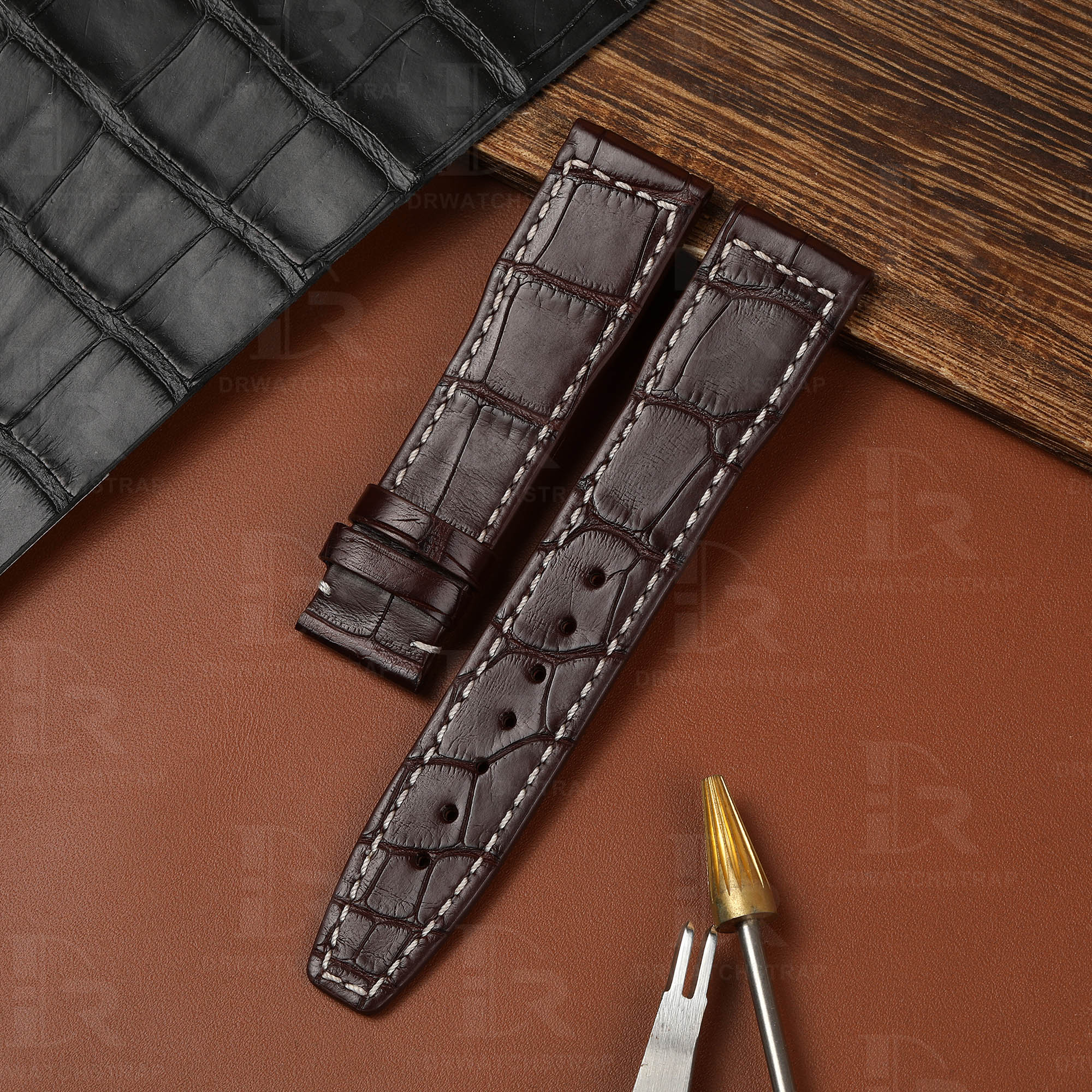 Custom replacement brown leather watch strap for IWC Big Pilot