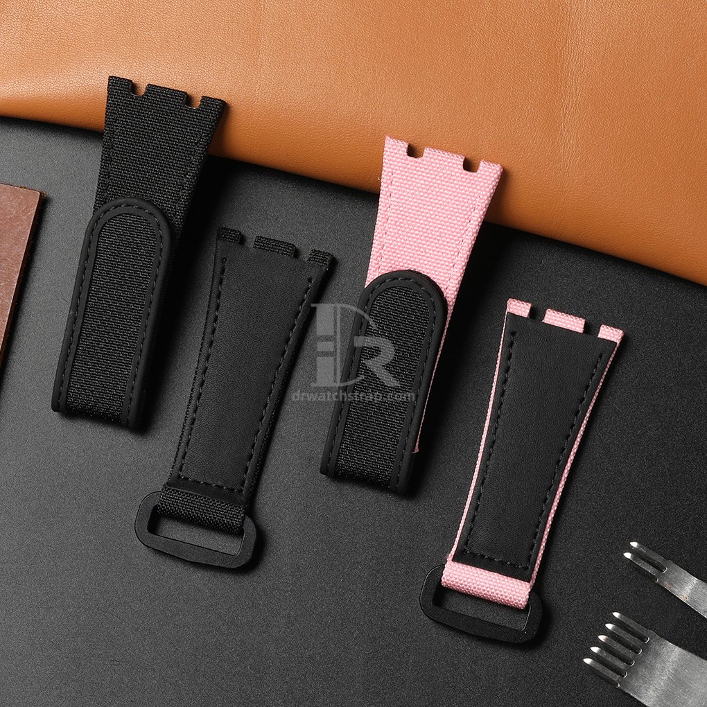 Custom Black Pink velcro strap replacement for Audemars Piguet Royal Oak offshore (1)
