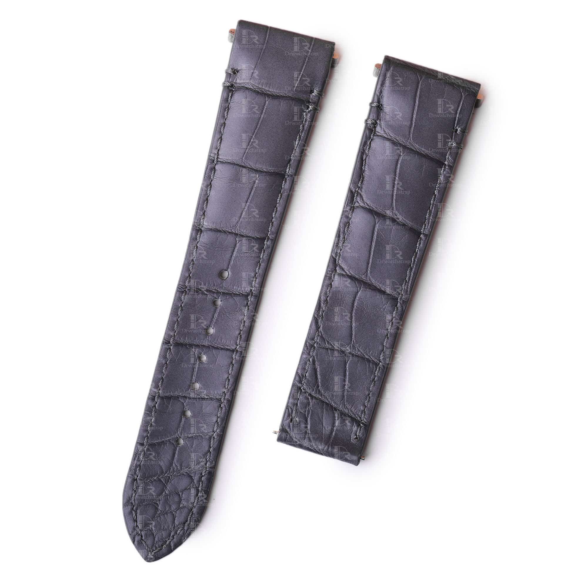 Custom made dark gray alligator leather watchband replacement for Cartier Santos quickswitch large medium