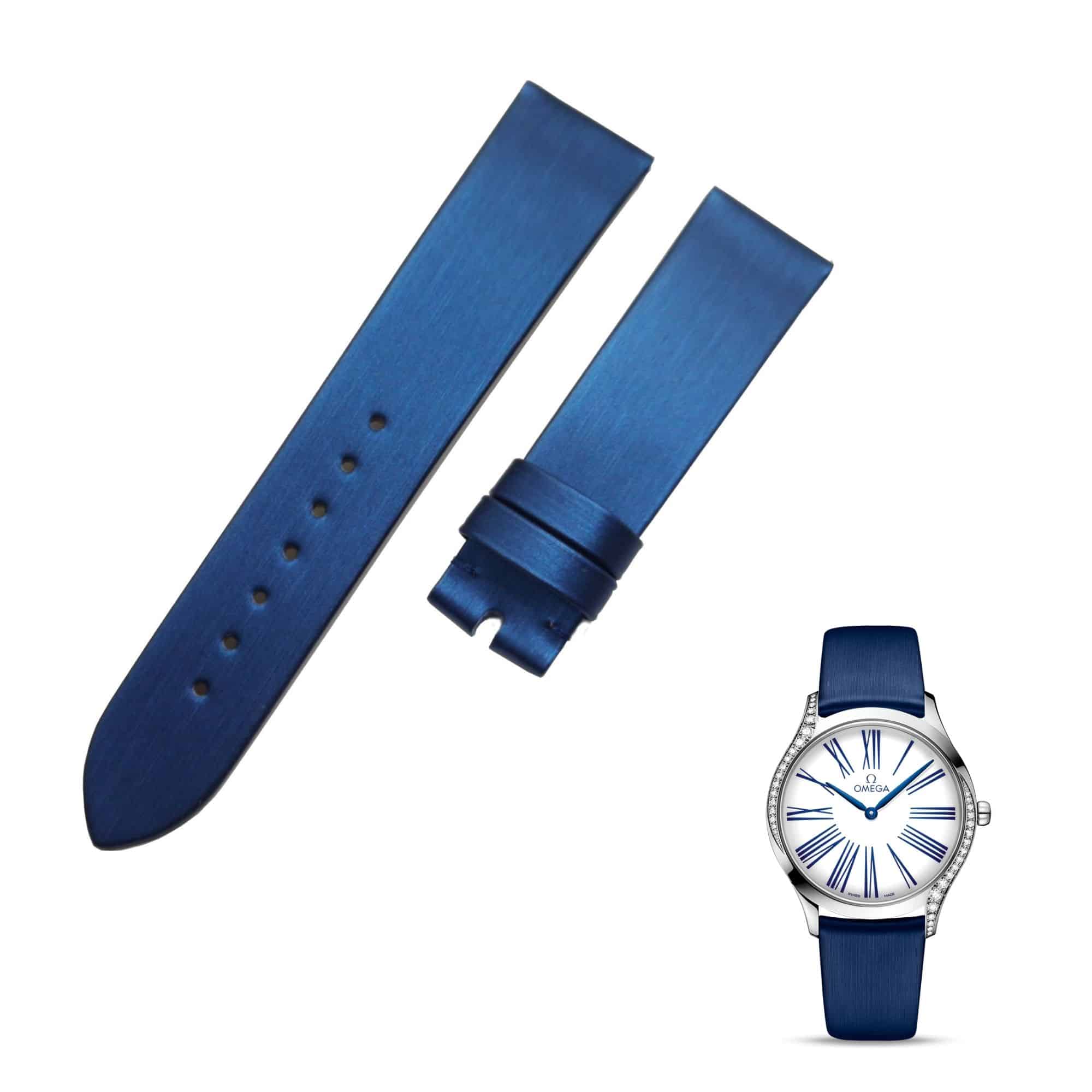 Premium Omega watch straps replacement Omega Deville watch strap blue satin leather watchband online for sale