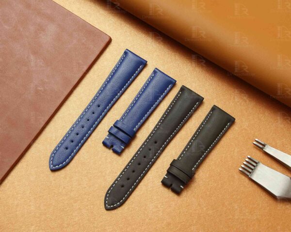 Premium calfskin handcrafted black blue Omega deville leather strap for omega deville ladies women men watch - replacement watch bands online