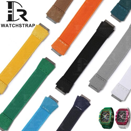 Replacement Richard Mille Elastic watch strap RM67 035 011 030 055 brown blue yellow black orange grey canvas watch bands Custom Richard Mille RM elastic nylon watch strap replacement red white yellow blue orange green pink grey purple watch bands for RM67 035 011 030 055 016 027 011