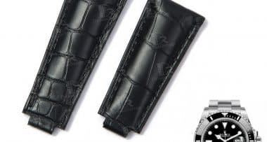 Best high-end quality alligator black Rolex leather watch straps and watch bands replacement for Rolex Submariner & Sky-Dweller luxury watches - Aftermarket watch strap online for sale at a low price 20mm 21mm 22mm lug size